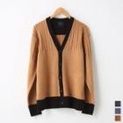 Color-block Cable-knit Panel Cardigan