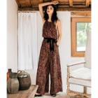 Spaghetti Strap Leopard Print Wide-leg Jumpsuit