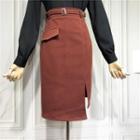 Irregular Split Bodycon Corduroy Skirt