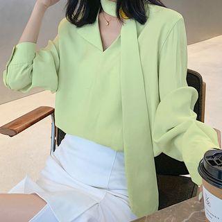 Tie-neck Cut-out Chiffon Blouse