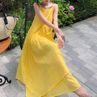 Spaghetti Strap Maxi Sundress Lemon Yellow - One Size