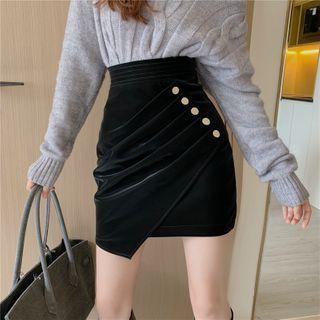 High-waist Asymmetrical Mini Pencil Skirt