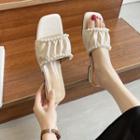 Faux Pearl Shirred Block Heel Slide Sandals