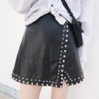 Embroidered Faux Leather Mini Skirt