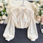 Lace Large Lapel Puff-sleeve Furry Top