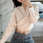 V-neck Cropped Long-sleeve Top Almond - One Size