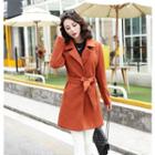 Lapel Ribbon-waist Woolen Coat