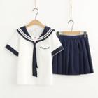 Short-sleeve Sailor Blouse / Mini Pleated Skirt / Set