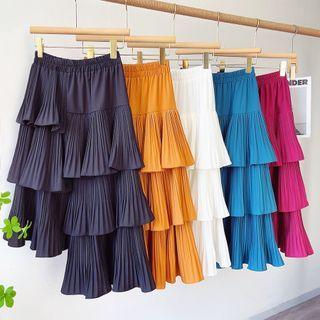 Irregular Tiered Midi A-line Skirt