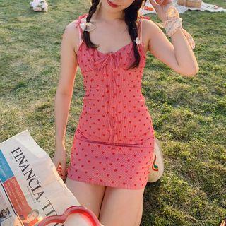 Heart Print Spaghetti Strap Mini Bodycon Dress