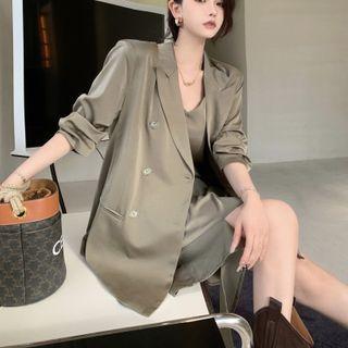 Long-sleeve Plain Blazer / Sleeveless Asymmetrical Dress