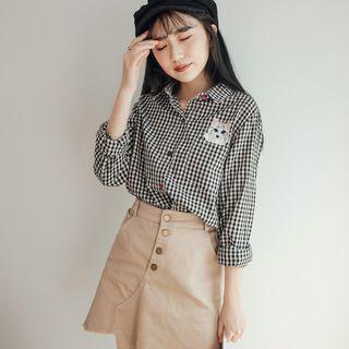 Dog Embroidered Check Shirt