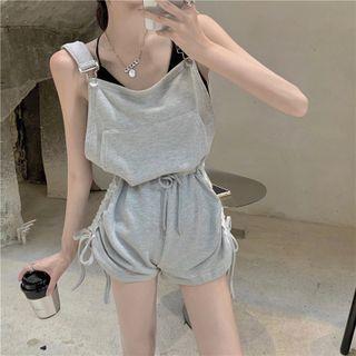 Two Tone Drawstring Pleated Wide Leg Jumpsuit