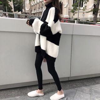 Turtleneck Long-sleeve T-shirt / Two-tone Cardigan
