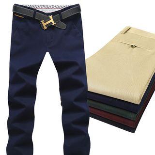 Regular-fit Plain Slim-fit Pants