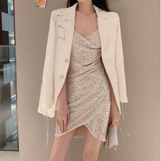 Set: Rhinestone Blazer + Sleeveless Sequined Dress
