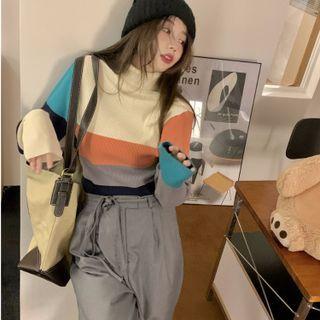Turtleneck Color Block Sweater / Straight Leg Pants