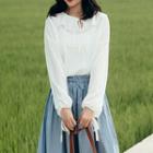 Lace-up Blouse / Midi A-line Skirt