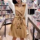 Double-breasted Tie-neck A-line Dress