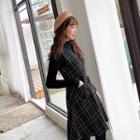 Mock Neck Plain Top / Plaid Jumper Dress / Set