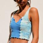 Tie-dyed Paneled Ruffled-trim Crop Tank Top