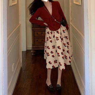 Set: Cable-knit Sweater + Check Skirt