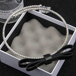 Bow & Rhinestone Choker Black - One Size