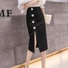 Fitted Slit-hem Buttoned Midi Skirt