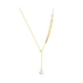 Simple And Fashion Plated Gold Leaf 316l Stainless Steel Necklace With Imitation Pearls Golden - One Size