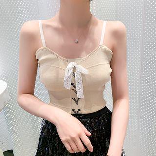 Printed Bow Accent Knit Camisole Top
