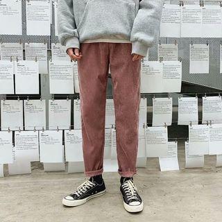 Contrast-trim Corduroy Straight-cut Pants