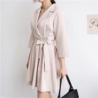 Notched-lapel Tie-waist Minidress