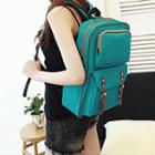 Faux Leather Trim Buckled Backpack