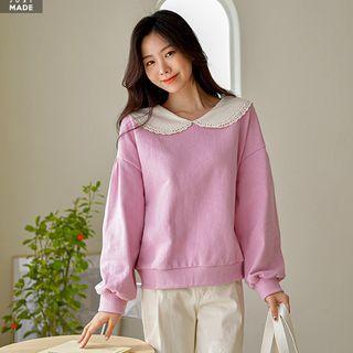 Perforated Scallop-collar Sweatshirt