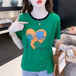 Short-sleeve Heart Rhinestone T-shirt