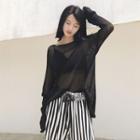 Long-sleeved Sheer Knit Cape Top
