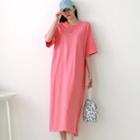 Plain Elbow-sleeve Long T-shirt Dress