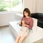 Elbow-sleeve Printed T-shirt Brown - One Size