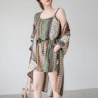 Set Of 3: Pattern Cardigan + Sleeveless Top + Shorts