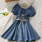 Boatneck Lace-trim Mini Dress