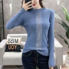 Long-sleeve Lettering Sequined Knit Top