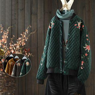 Quilted Embroidered Buttoned Jacket