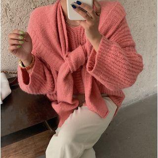 Plain Sweater / Knit Hooded Shawl