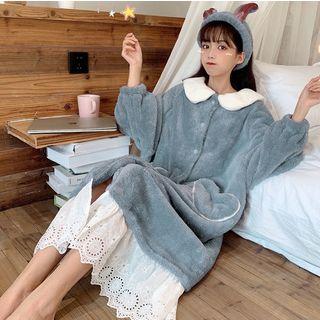 Fleece Eyelet-hem Single-breasted Robe