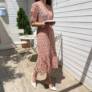 Floral Print Crinkled Dress Pink - One Size