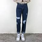 Distressed Baggy-fit Straight-cut Jeans