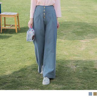 High Waist Buttoned Straight-cut Pants