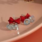 Bow Drop Earring 1 Pair - Silver Needle Earring - Red Bow - Transparent - One Size