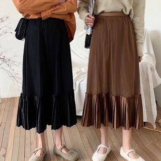 Velvet Hem A-line Midi Mesh Skirt