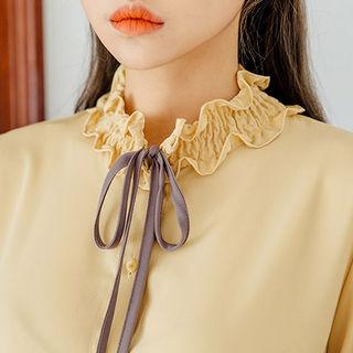 Ribbon-neck Smock-detail Blouse